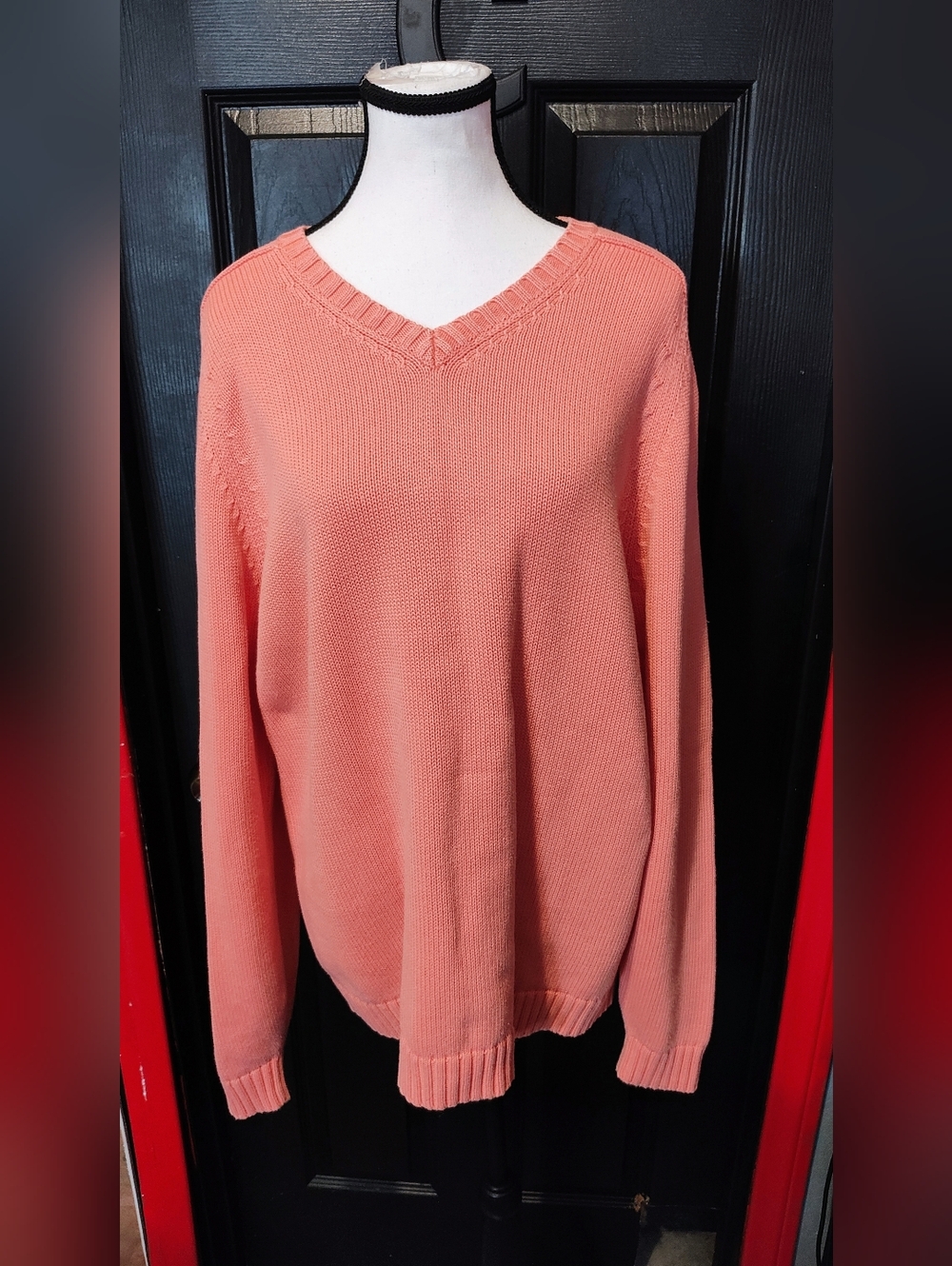 Lands' End Women's V-Neck Sweater in Coral - Picture 1 of 6